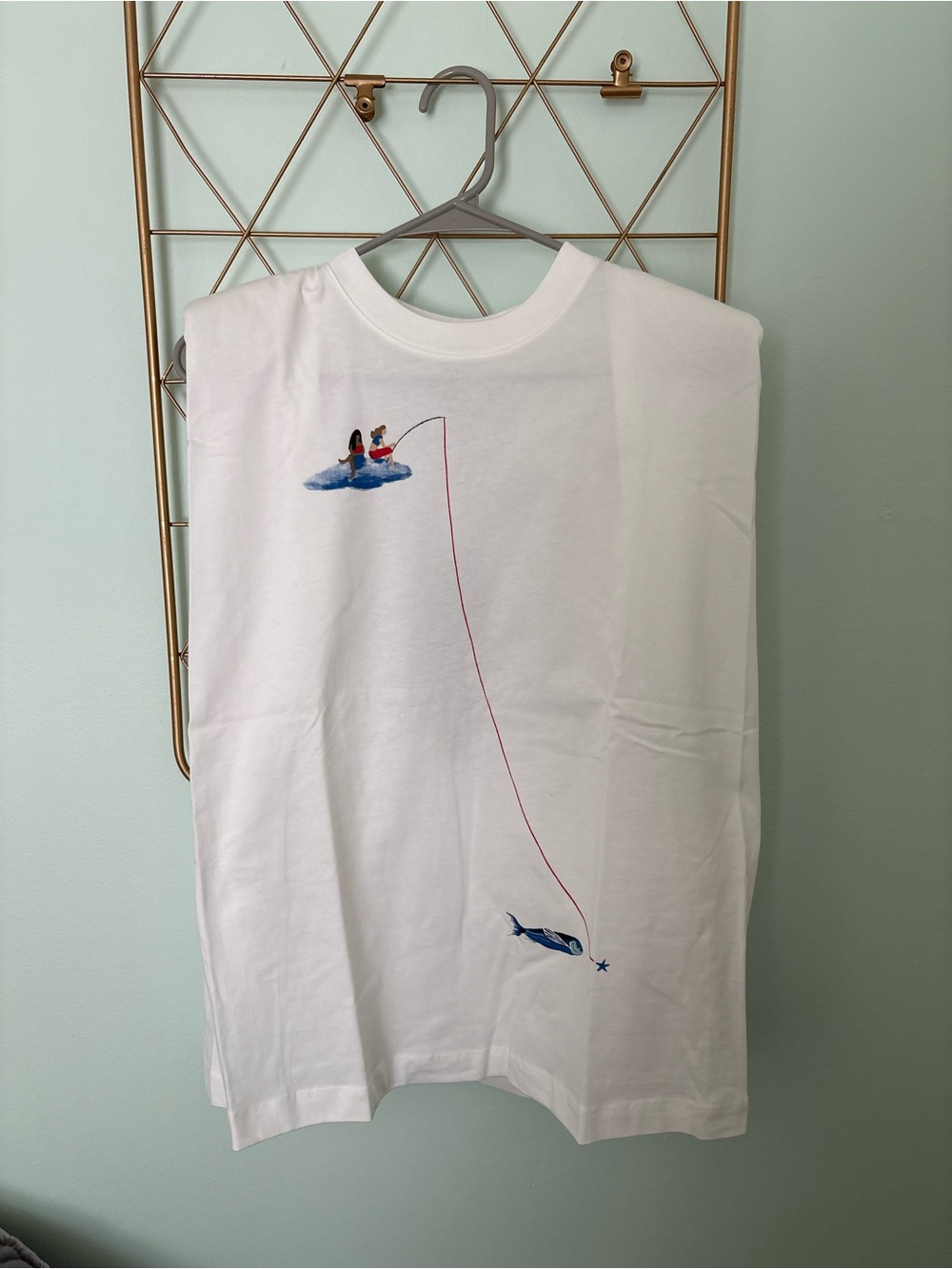 Farm Rio Off-White Fishing Dreams Padded Shoulder T-Shirt NWT M - Picture 2 of 5